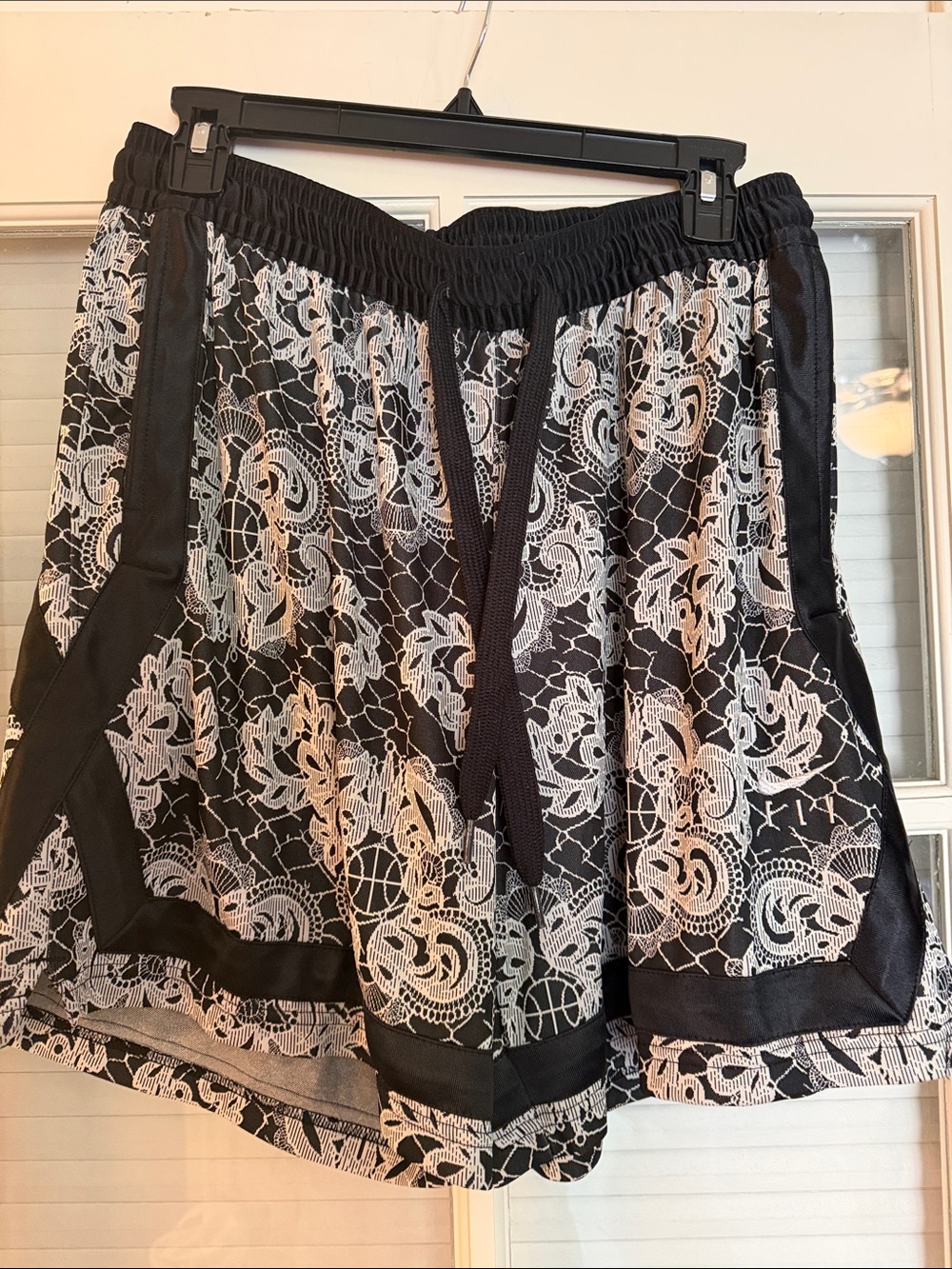 Nike Black & White Lace-Overlay Athletic Shorts